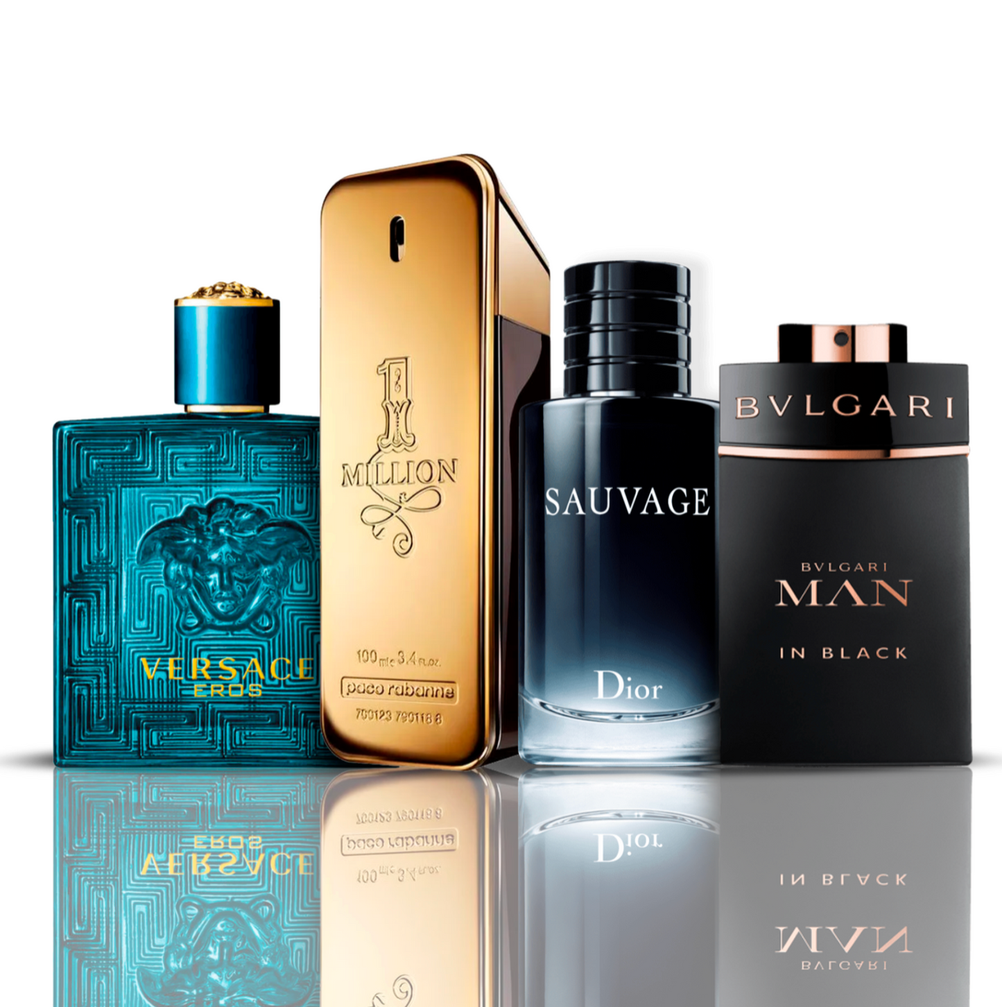 4er-Parfümset | Eros Versace + One Million Paco Rabanne + Bvlgari Man in Black + Sauvage Dior 100 ml