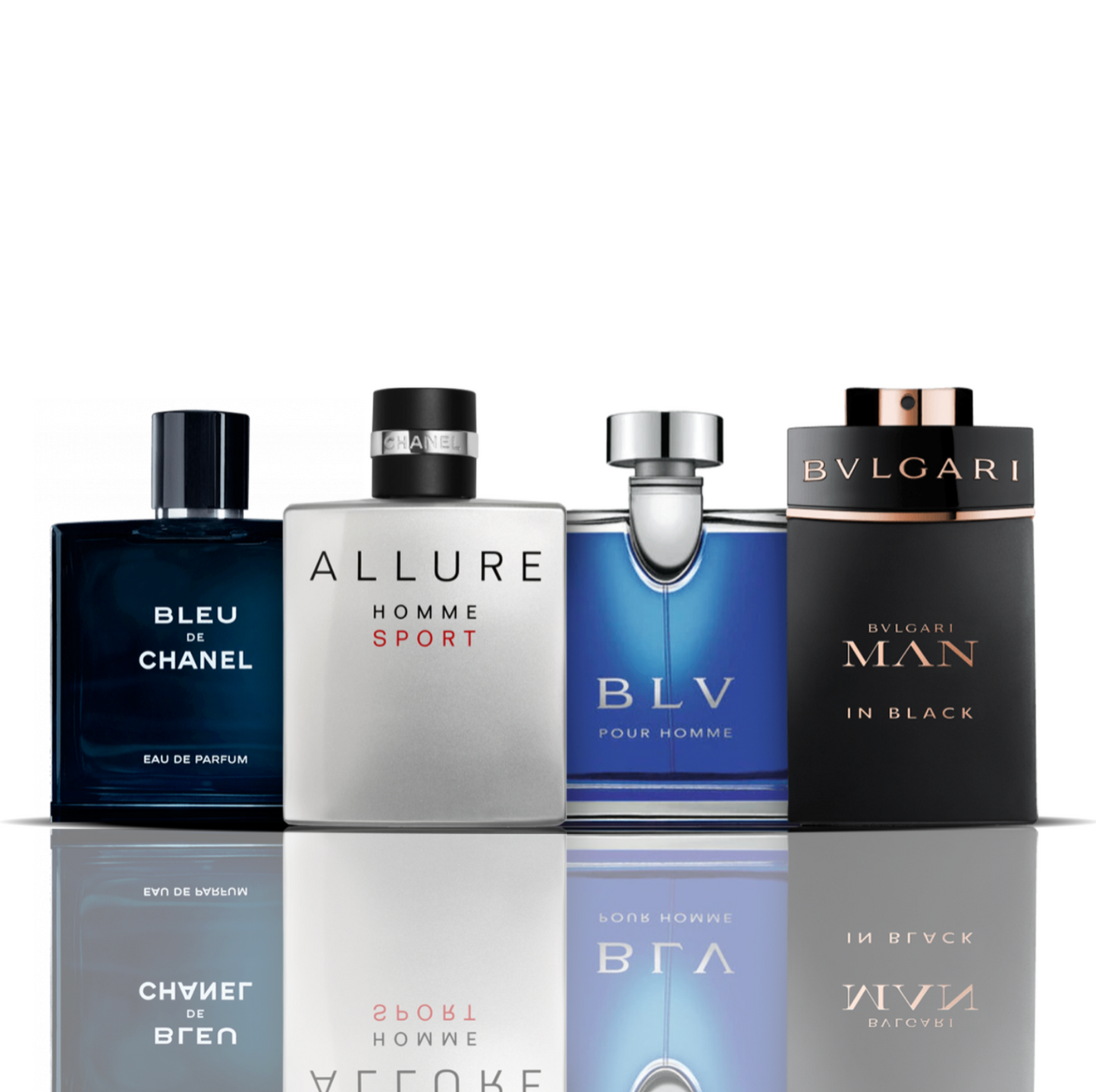 4er-Parfümset | Bleu de Chanel + Allure Sport + BLV + Bvlgari Man in Black 100 ml