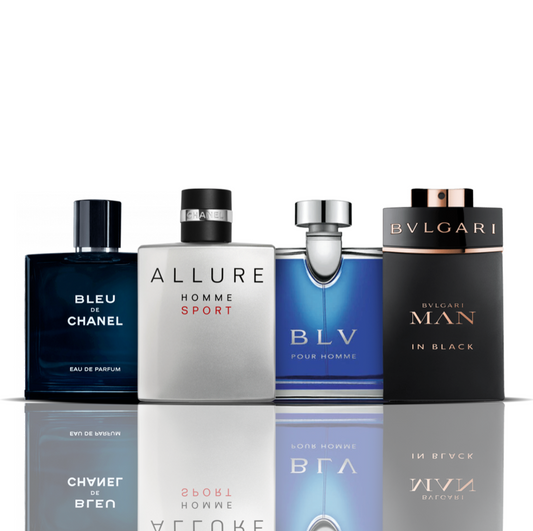 4er-Parfümset | Bleu de Chanel + Allure Sport + BLV + Bvlgari Man in Black 100 ml