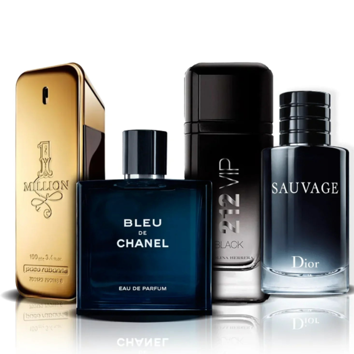 4er-Parfümset | One Million, Bleu de Chanel, 212 Vip Black i Sauvage (100 ml)