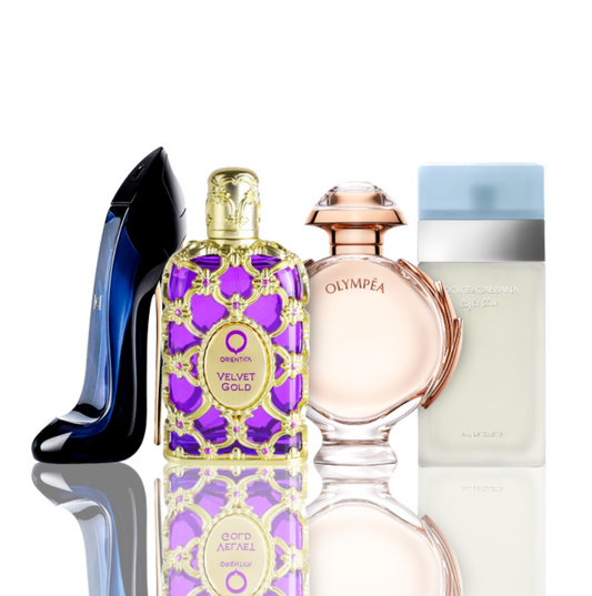 4er-Parfümset | Light Blue + Orientica Velvet Gold + Good Girl + Olympea 100 ml